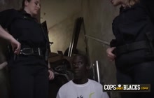 Blondie cop with big tits and round white ass is riding a black criminal's huge cock!